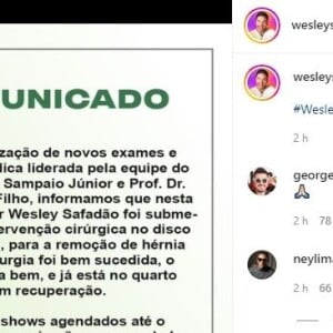 Equipe de Wesley Safadão anunciou cirurgia de emergência do cantor