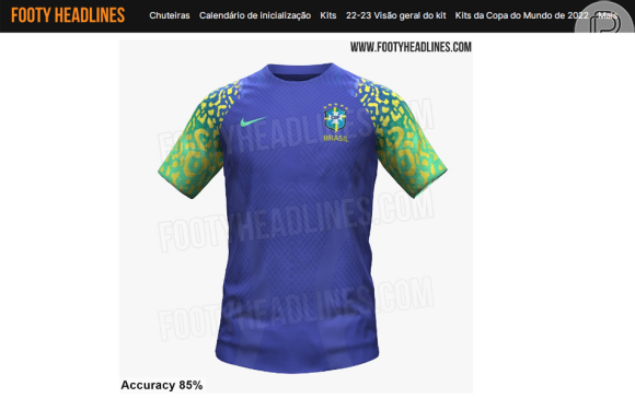 Camisa 2 da Seleção Brasileira é azul com com degradê verde neon e desenhos amarelos nas mangas. O objetivo seria remeter a uma estampa de leopardo