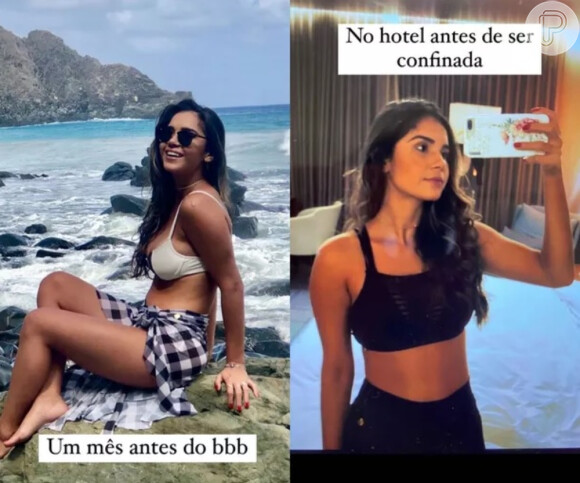 Gizelly Bicalho postou foto de biquíni e uma selfie mostrando como estava seu peso antes do 'BBB 20'