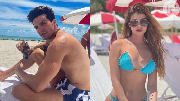 Luan Santana e Izabela Cunha curtem dia de praia em Miami