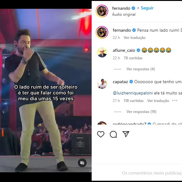 Fernando Zor postou que está solteiro nas redes sociais