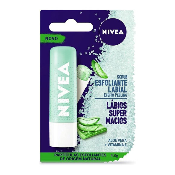 Esfoliante labial aloe vera, Nivea: o esfoliante labial da Nivea tem efeito peeling, retirando peles soltas e hidratando os lábios