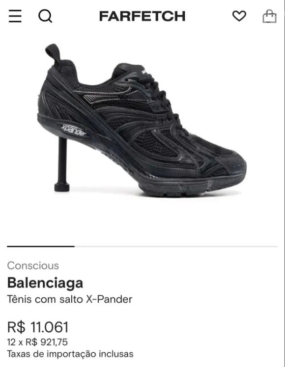 Andressa Suita escolheu um sapato da grife Balenciaga de R$ 11 mil em aerolook