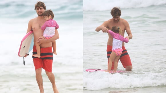 Que fofura! Filha de Tatá Werneck e Rafa Vitti 'pega onda' com o pai na praia e fotos de flagra encantam