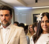 Novela 'Travessia': Guida (Alessandra Negrini) mente ao dizer a Moretti (Rodrigo Lombardi) que Leonor (Vanessa Giácomo) justificou ausência no casamento deles