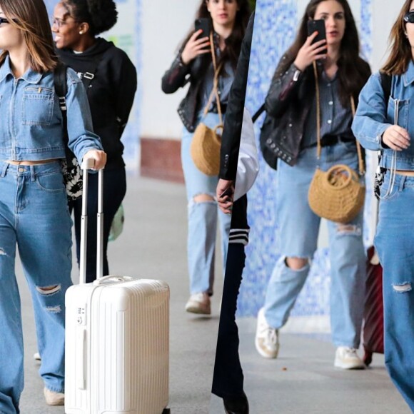 Jade Picon escolheu uma produção total jeans para viajar: essa look alia tendências de moda e conforto. Veja mais fotos a seguir: