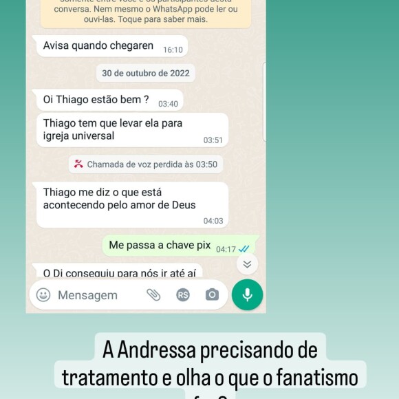 Marido de Andressa Urach publicou print onde mãe da modelo sugere levá-la para a Igreja Universal