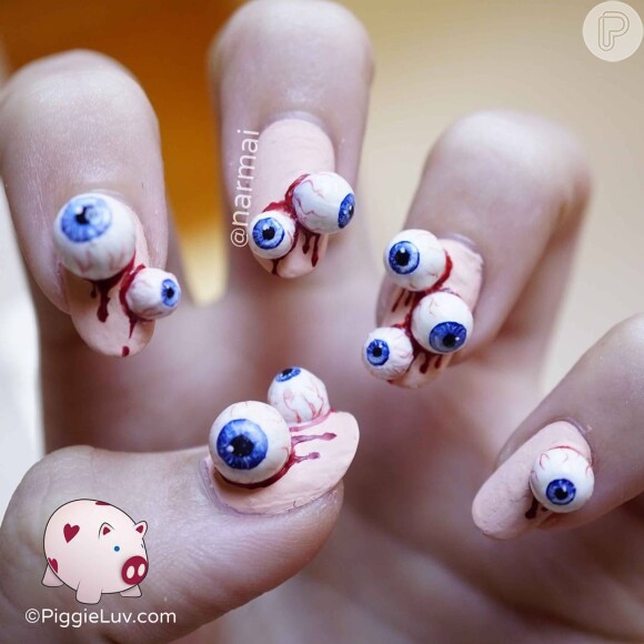 Unhas decorada com olhos e sangue: essa nail art bizarra tem efeito 3D