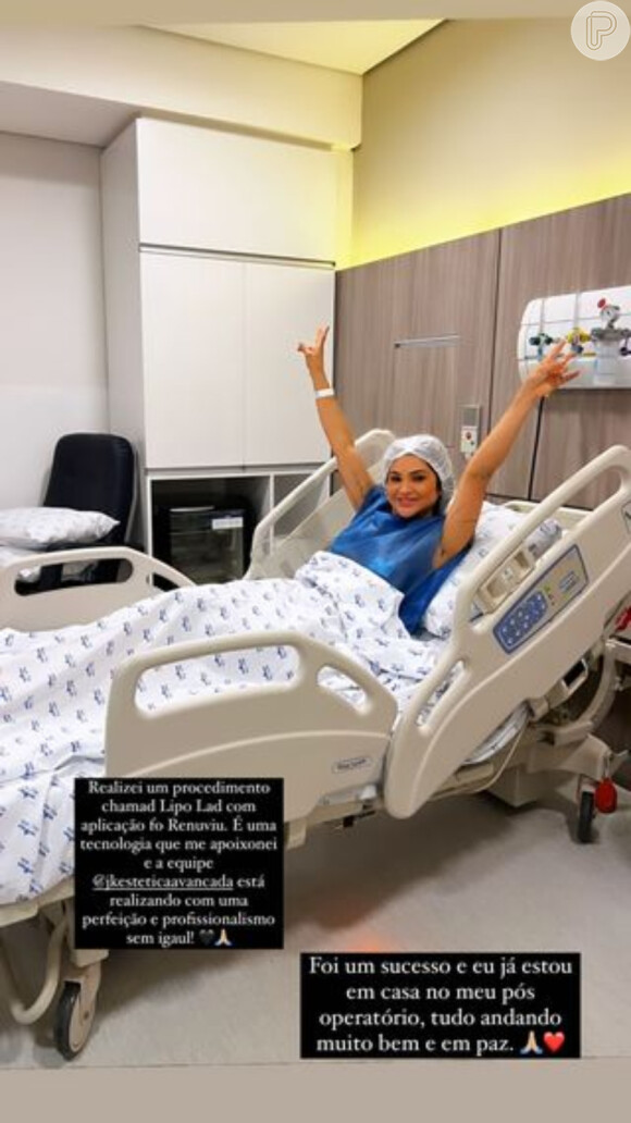 Mileide Mihaile surgiu deitada na cama de um hospital e contou que cirurgia foi um sucesso