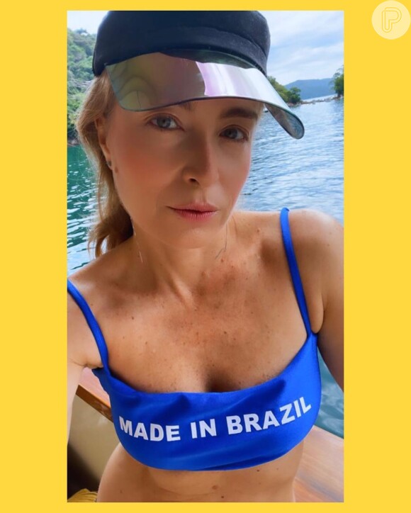 Brasilcore na moda praia de Angélica: apresentadora usou biquíni de top reto da Sou Feline