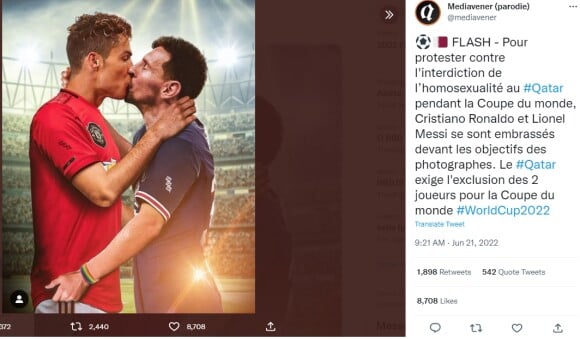 Imagem de protesto pela Copa no Catar envolveu Messi e Cristiano Ronaldo