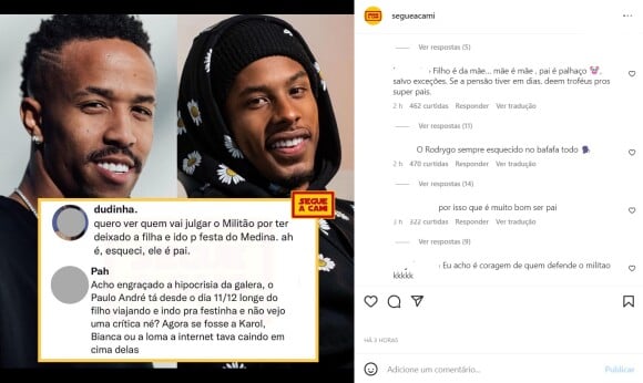 Éder Militão e Paulo André foram criticados por deixarem os filhos em casa para irem à festa