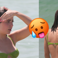 Jade Picon frente e verso na praia: atriz exibe barriga tanquinho e bumbum arrebitado em biquíni fio-dental. Fotos