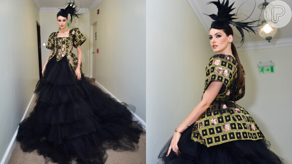 Exclusivo! Camila Queiroz usa vestido com mood vintage feito com fotos no Baile da Vogue
