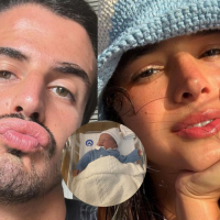Enzo Celulari surge com filho recém-nascido de Claudia Raia no colo e Bruna Marquezine reage
