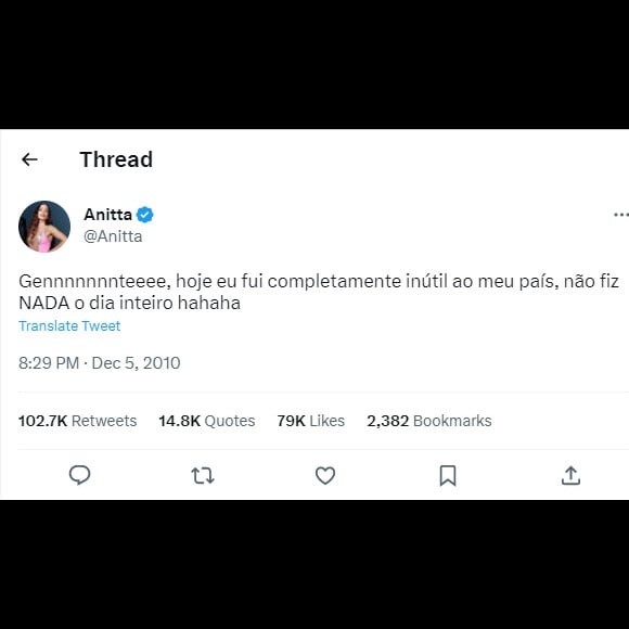 Tuítes antigos de Anitta viraram memes entre os seguidores da cantora