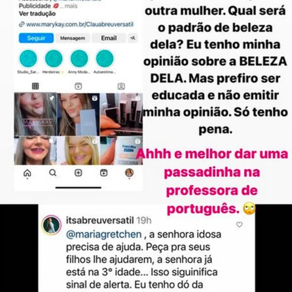 Gretchen foi chamada de 'senhora idosa' e rebateu internauta