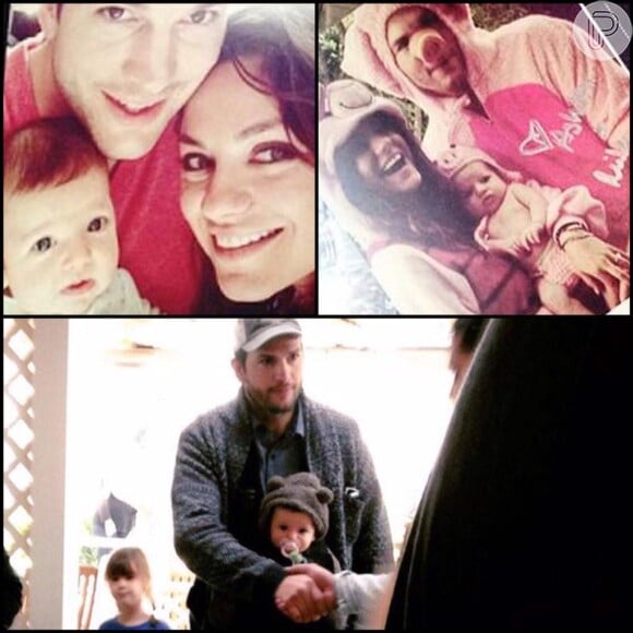 Ashton Kutcher e Mila Kunis também aparecem em foto com Wyatt Isabelle, na qual toda a família usa fantasia de porco