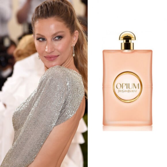 Gisele Bündchen usa o perfume Opium Yves Saint-Laurent, com notas de floral branco