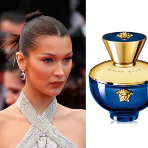 A modelo Gigi Hadid usa o perfume Versace Pour Femme Dylan Blue