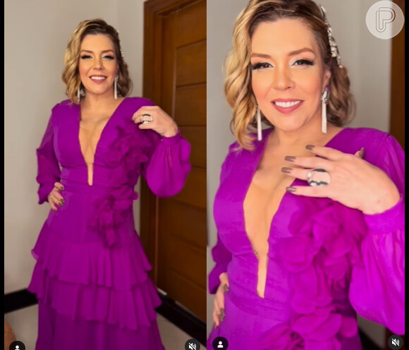 Look de festa da cantora Simony combinava babados e transparência