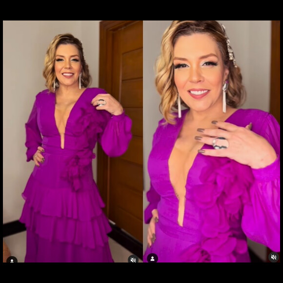 Look de festa da cantora Simony combinava babados e transparência