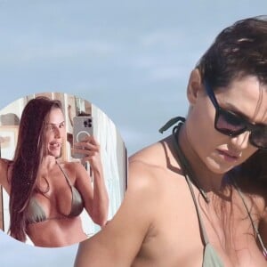 Deborah Secco ousa em biquíni fio-dental e quase mostra demais na praia