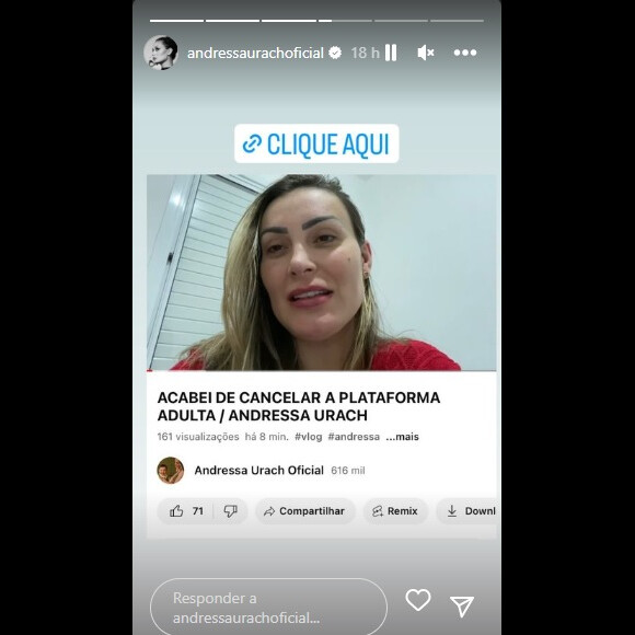 Andressa Urach anunciou a decisão pelas redes sociais