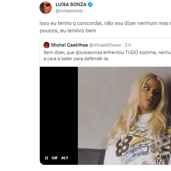 Luísa Sonza: 'Isso eu tenho que concordar, não vou dizer nenhum, mas muito, muito poucos, eu lembro bem'