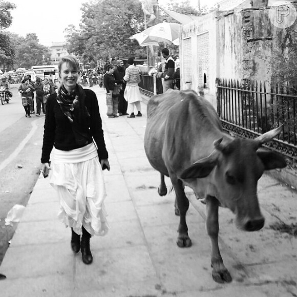 Mariana Ximenes também posou ao lado de uma vaca, animal considerado sagrado na Índia