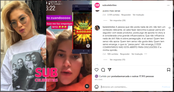 Influencer Virgínia é criticada após por fazer publicidade de jogos que  prometem altos ganhos financeiros - BNLData