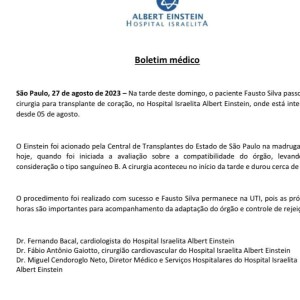 Segundo boletim médico, a cirurgia de Faustão foi um sucesso