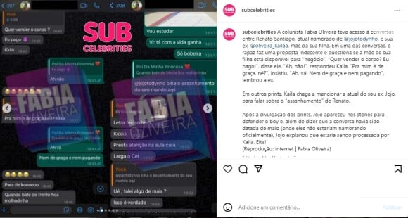 Troca de mensagens entre namorado de Jojo e a ex foi exposta