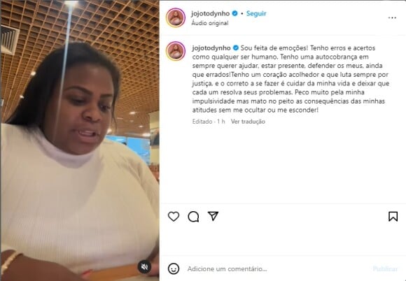 Jojo Todynho atribuiu a reação a um impulso