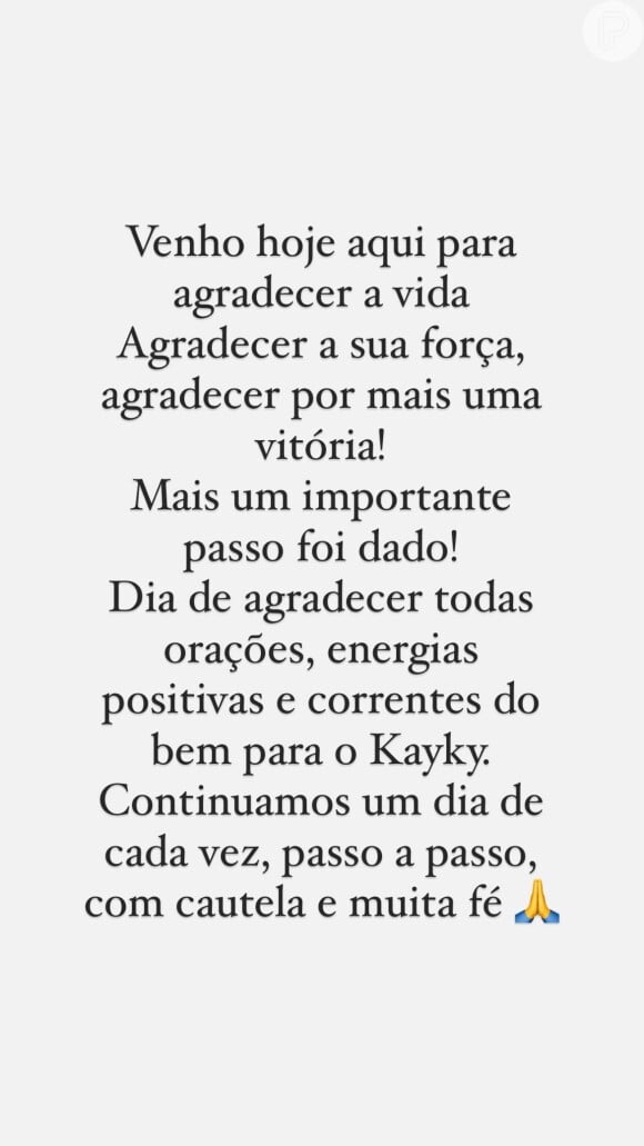 Mulher de Kayky Brito, Tamara Dalcanale compartilhou mensagem emocionante após ator ser extubado