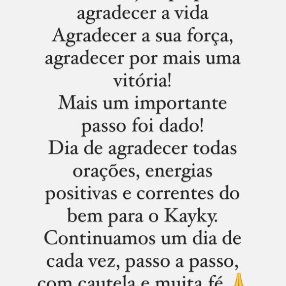 Mulher de Kayky Brito, Tamara Dalcanale compartilhou mensagem emocionante após ator ser extubado