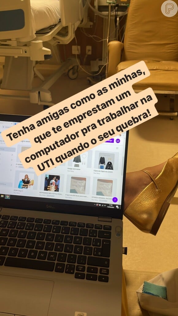 Letícia Cazarré atualizou as redes sociais mostrando que estava trabalhando enquanto acompanhava a filha na UTI