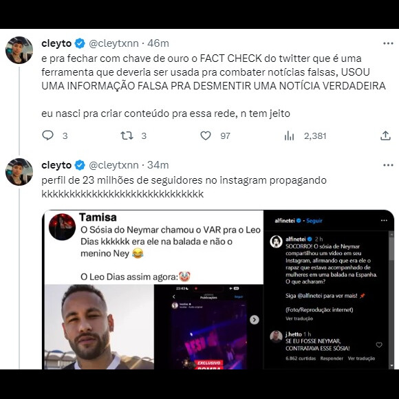 Até o aplicativo do Twitter afirmou que se tratava do sósia de Neymar na imagem