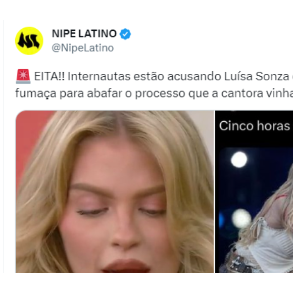 Luísa Sonza foi acusada no Twitter de revelar traição para abafar a nova reportagem sobre o processo