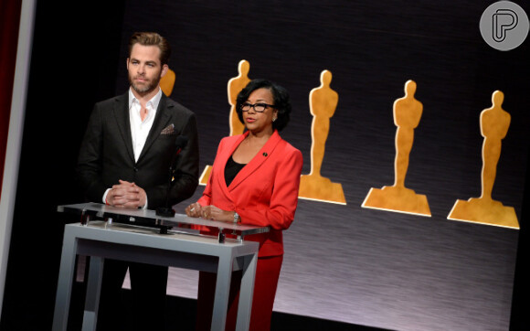 Chris Pine e a presidente da Academia de Artes e Ciências Cinematográficas de Hollywood, Cheryl Boone Isaacs, apresentaram os indicados ao Oscar 2015