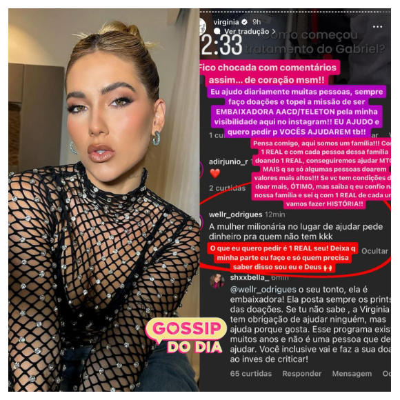 Virginia Fonseca respondeu à altura critica por ela ter pedido dinheiro para doação enquanto esbanja vida de luxo