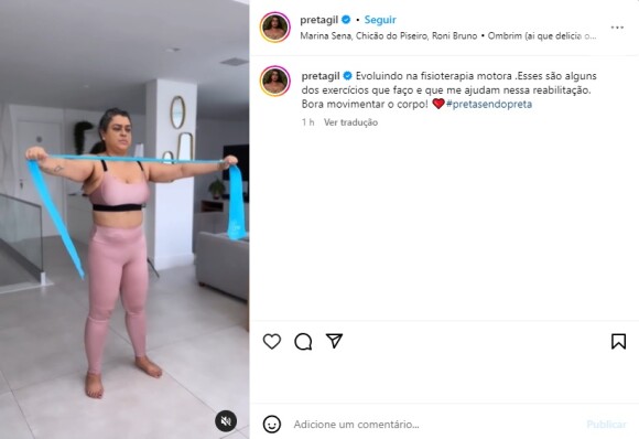 Preta Gil publicou um vídeo fazendo exercícios de fisioterapia