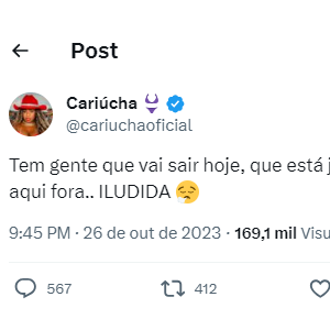 Cariúcha manda indireta, reta para Simioni no Twitter e garantirá que não será marionete de ninguém