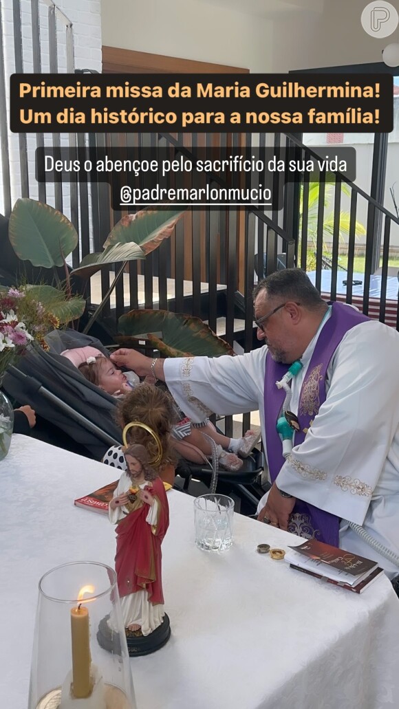 Filha de Juliano Cazarré e Letícia Cazarré participou de sua primeira missa, celebrada pelo padre Márlon Múcio