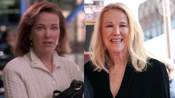 Nas fotos de antes e depois, Catherine O'Hara em cena de 'Esqueceram de Mim', em 1990, e atualmente, aos 69 anos, em dezembro 2023