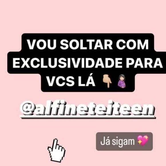 MC Mirella indicou perfis que soltariam detalhes exclusivos do parto. 'Vou soltar com exclusividade para vocês lá. Já sigam', disse ela, em uma postagem