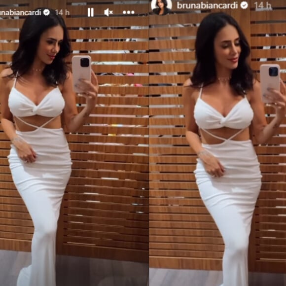 Vestido longo escolhido por Bruna Biancardi tinha decote e cintura em evidência com a trend cut out