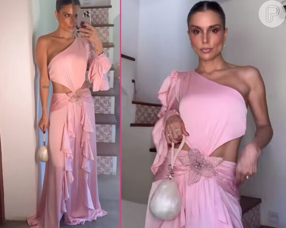 Flávia Viana apostou em um vestido rosa cheio de recortes para o casamento 