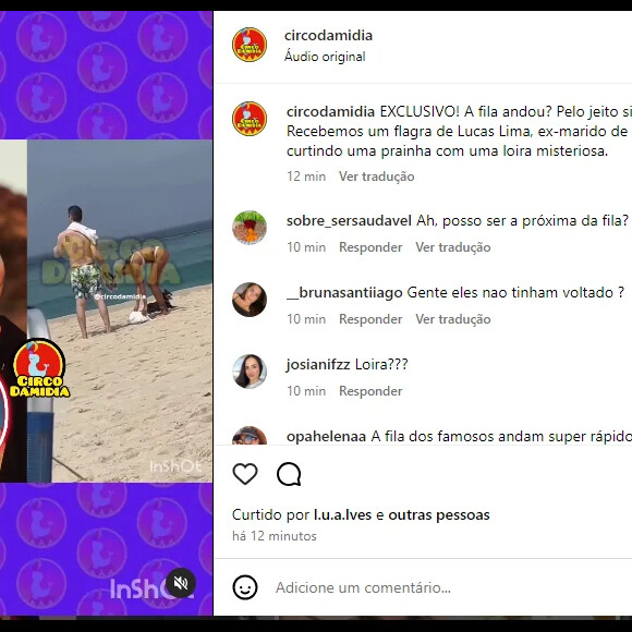 Lucas Lima foi filmado na Praia da Barra da Tijuca, no Rio de Janeiro, na companhia de uma mulher