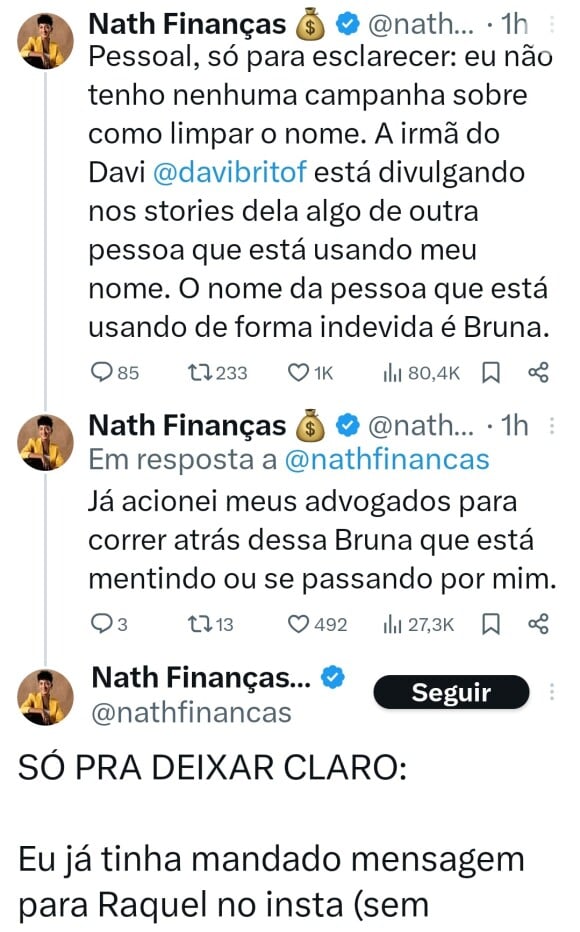 Nath Finanças se pronunciou sobre polêmica envolvendo Davi e sua irmã